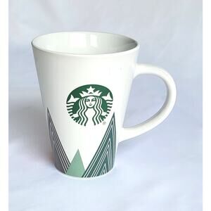 Starbucks Green Mermaid Holiday Coffee Mug, White with Red Green Trees - 16oz